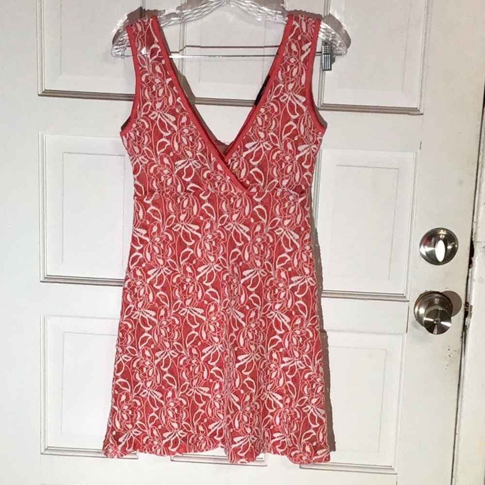 Coral Lace Mini Dress